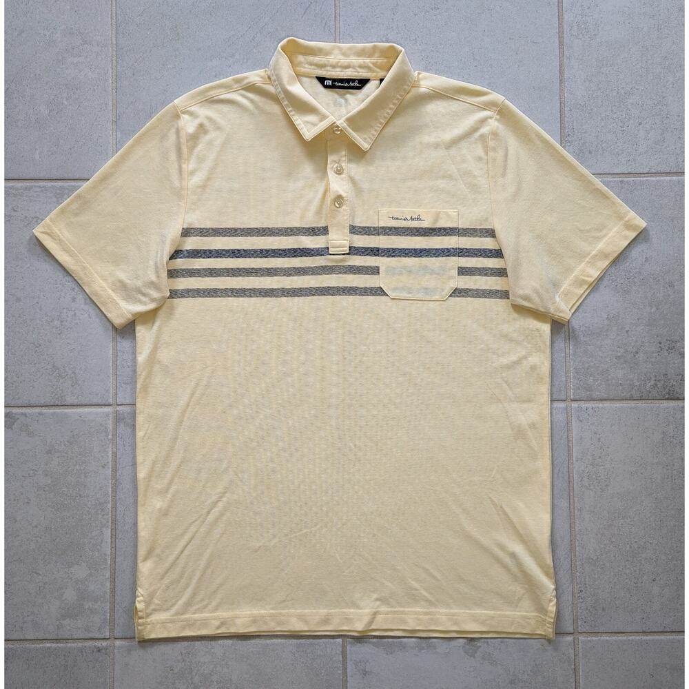 Travis Mathew Men's Large Polo Golf Shirt Short Sleeve Stretch Pocket Yellow
